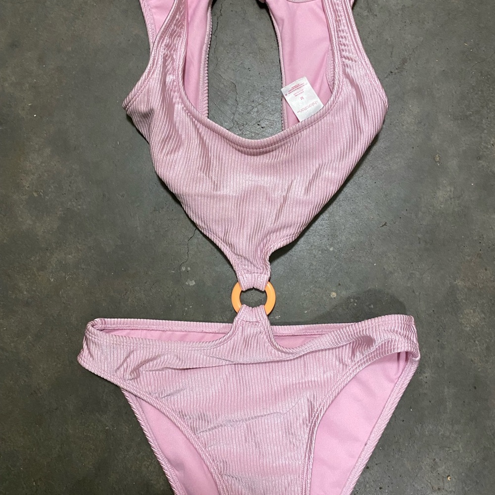 Xhilration Pink Ribbed One-Piece Swimsuit